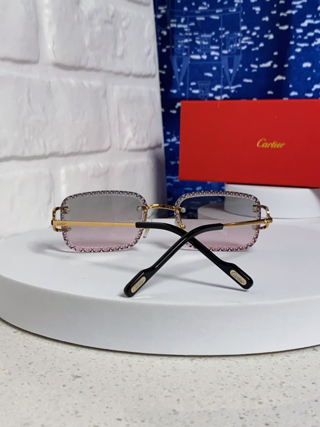 Cartier Metal Square Blue Lens Sunglasses for Men & Women - 487352 - detail image 3