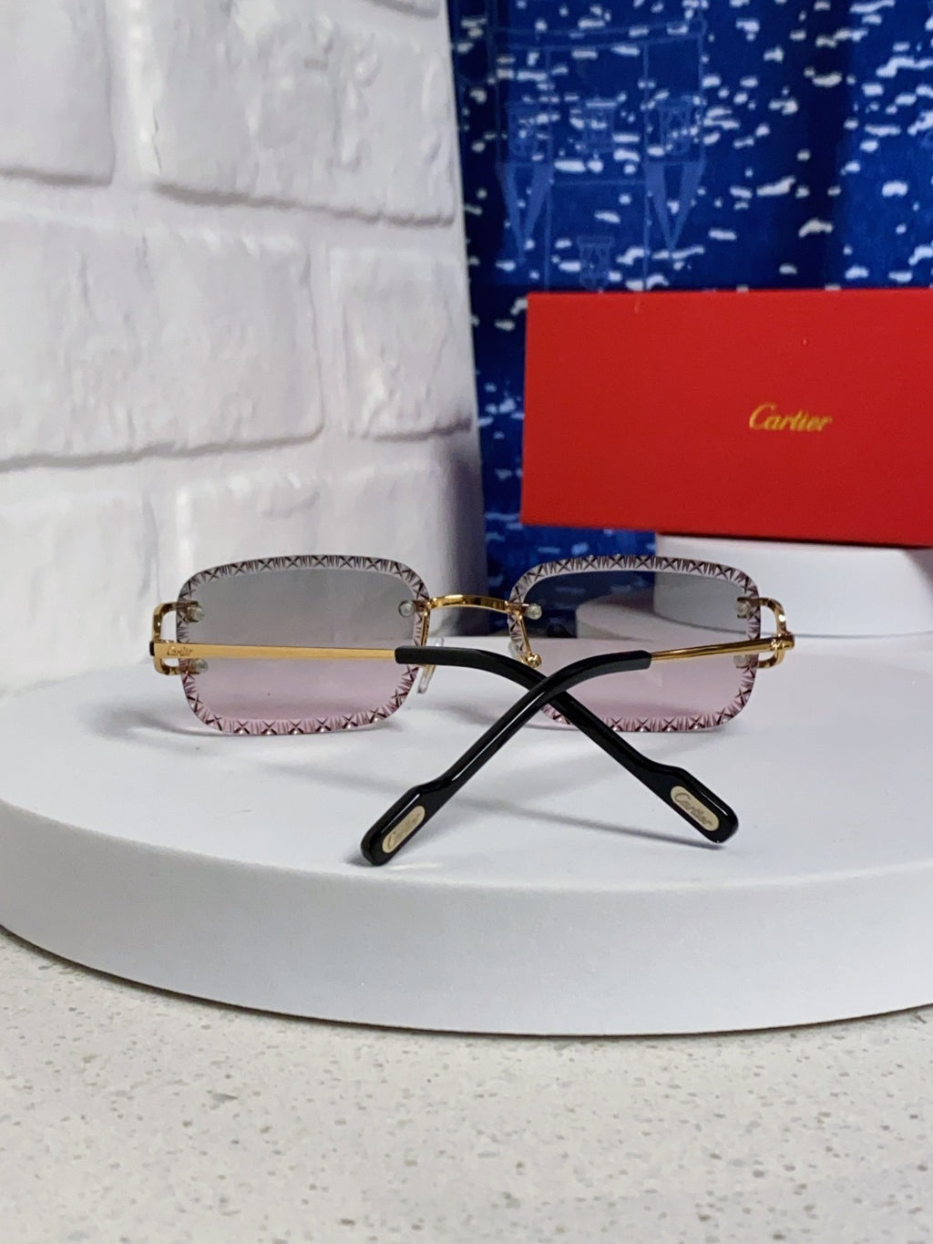 Cartier Metal Square Blue Lens Sunglasses for Men & Women - 432344 - detail image 3