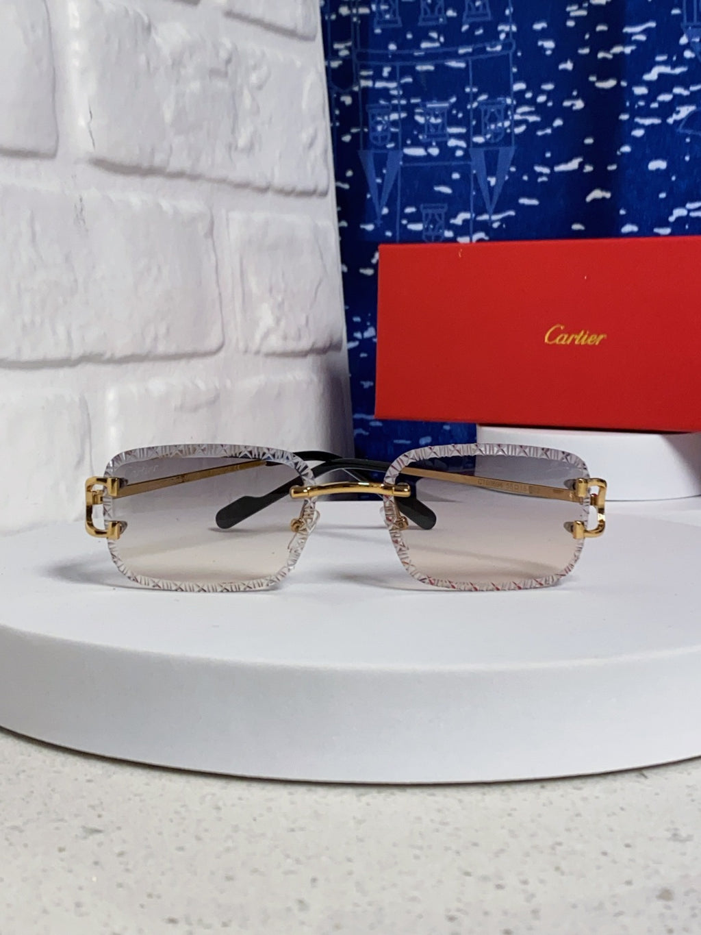 Cartier Metal Square Blue Lens Sunglasses for Men & Women - 432345 - detail image 2