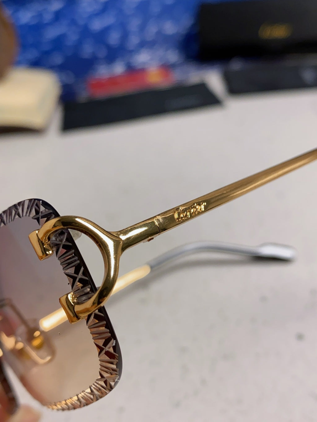 Cartier Metal Square Blue Lens Sunglasses for Men & Women - detail image 7