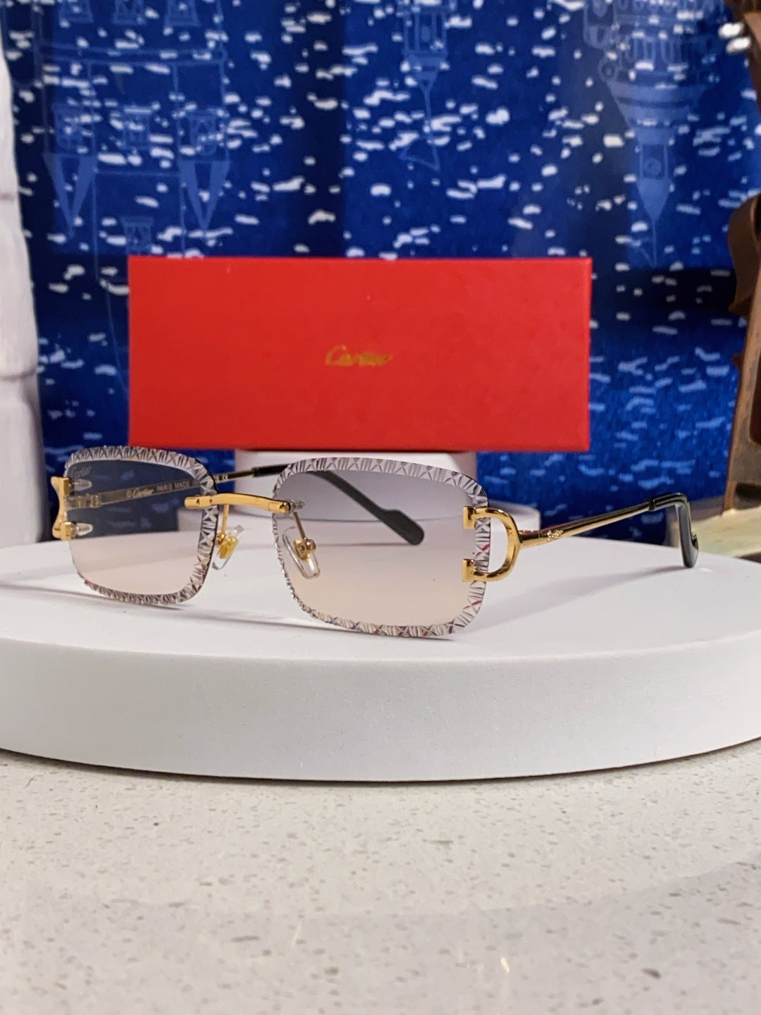 Cartier Metal Square Blue Lens Sunglasses for Men & Women