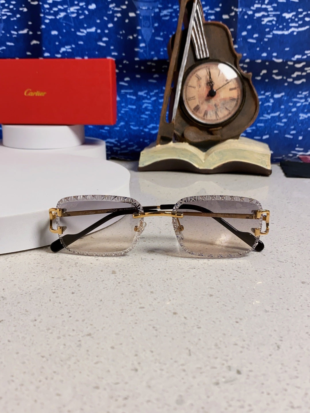 Cartier Metal Square Blue Lens Sunglasses for Men & Women - detail image 9
