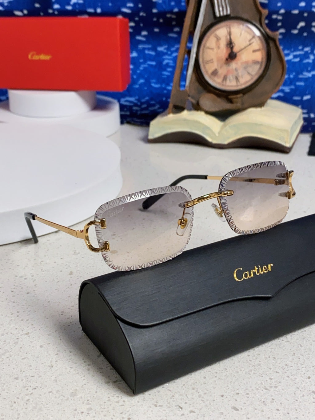 Cartier Metal Square Blue Lens Sunglasses for Men & Women - detail image 10