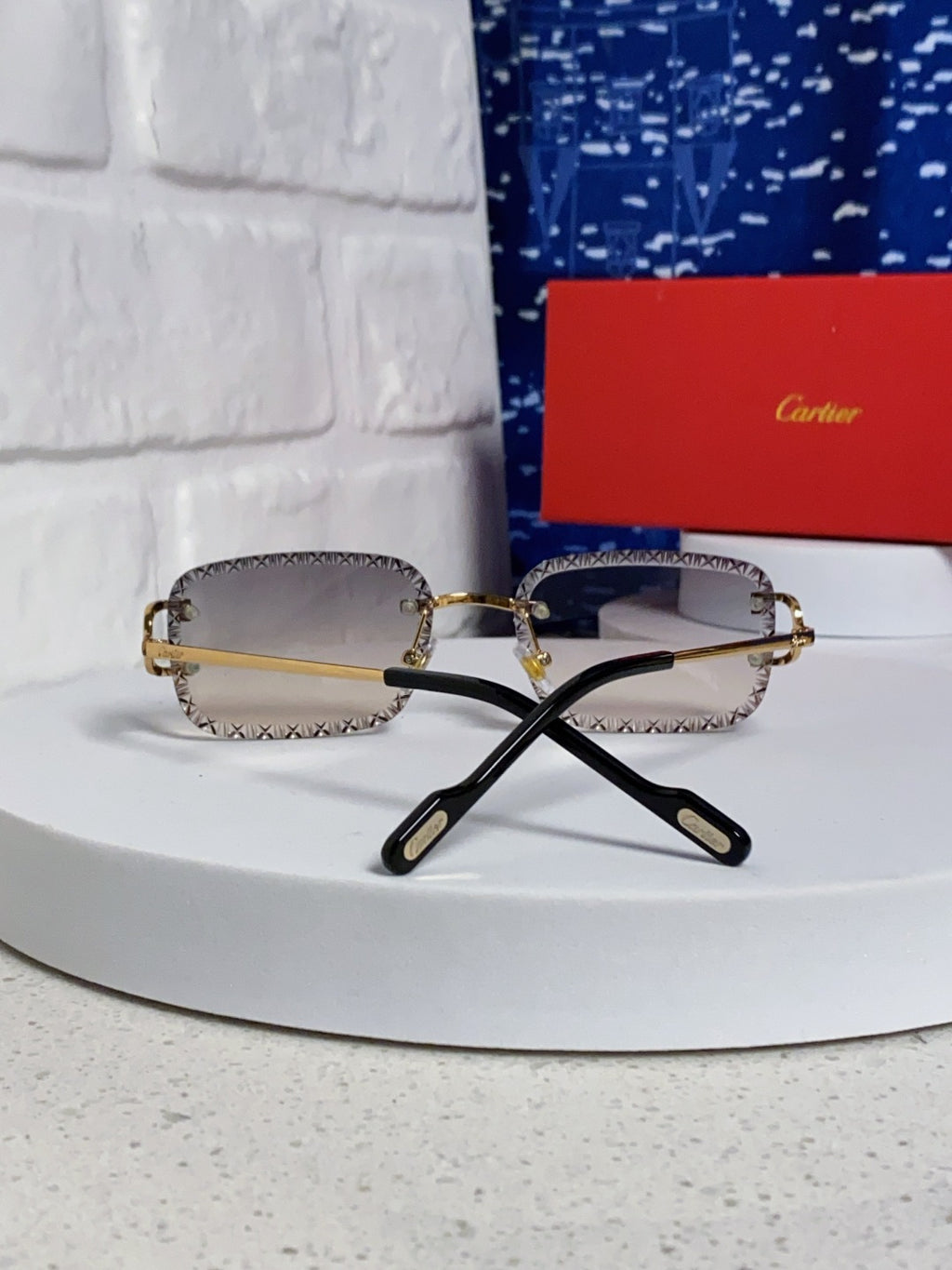 Cartier Metal Square Blue Lens Sunglasses for Men & Women - detail image 3