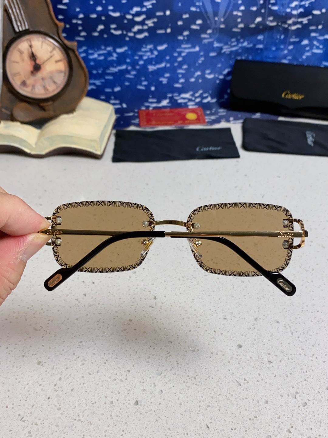 Cartier Metal Square Brown Lens Sunglasses for Men & Women - detail image 5