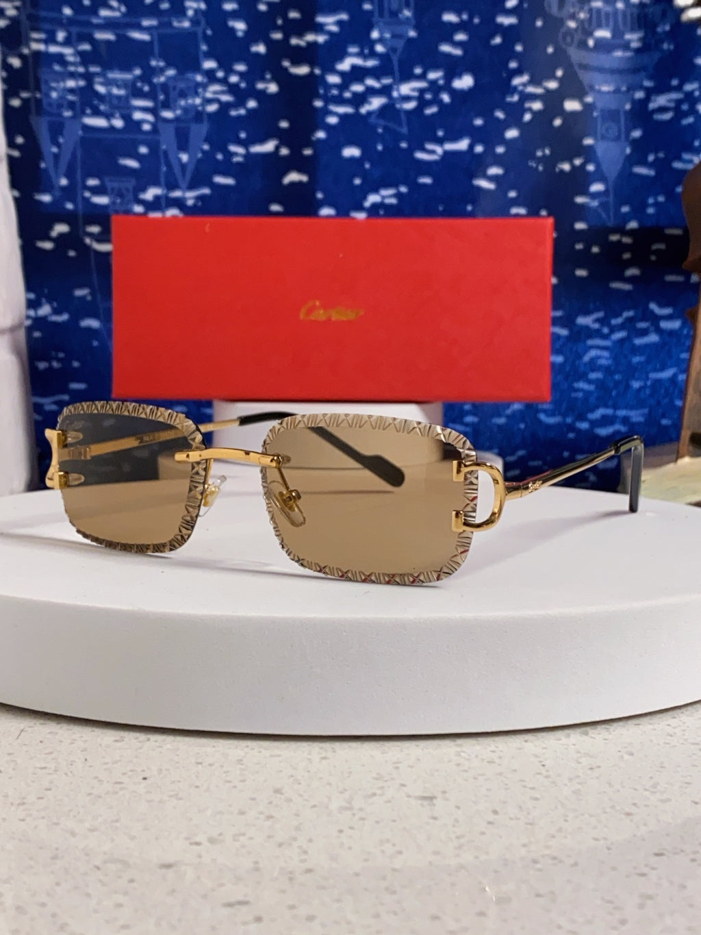 Cartier Metal Square Brown Lens Sunglasses for Men & Women