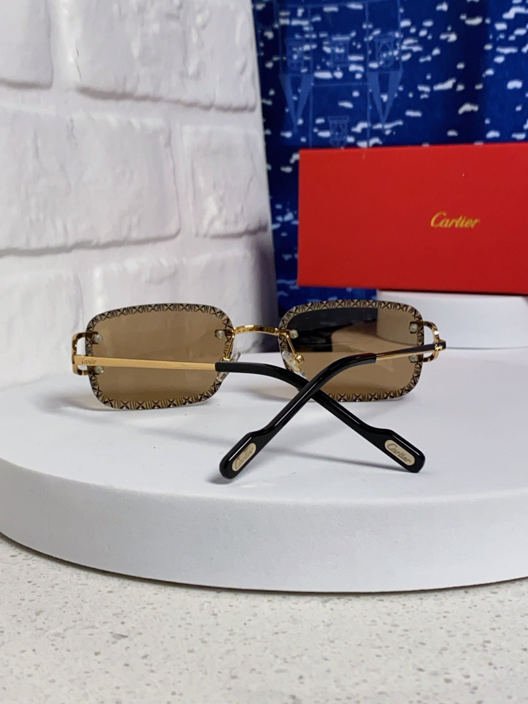 Cartier Metal Square Brown Lens Sunglasses for Men & Women - 432346 - detail image 3