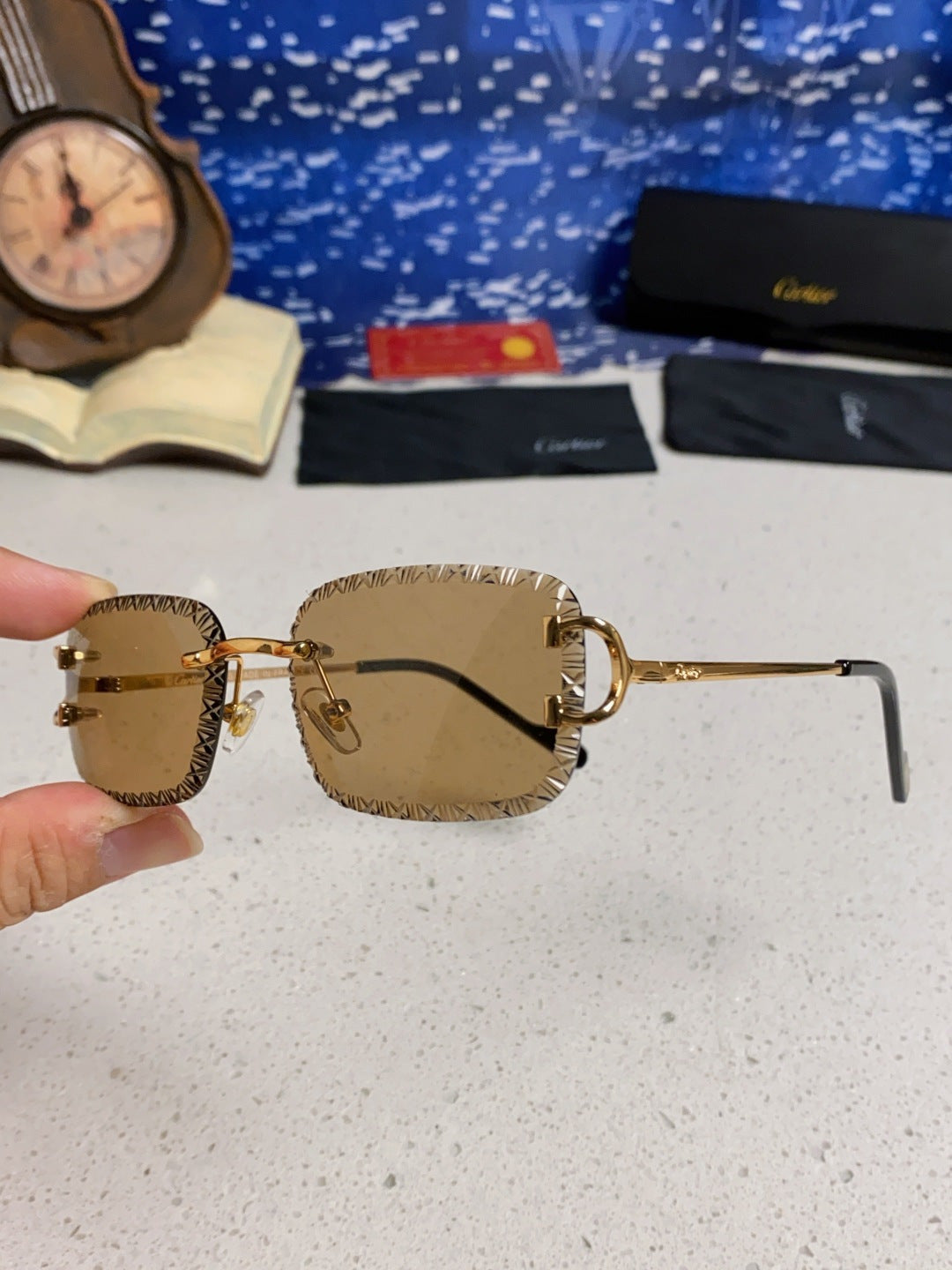 Cartier Metal Square Brown Lens Sunglasses for Men & Women - detail image 6