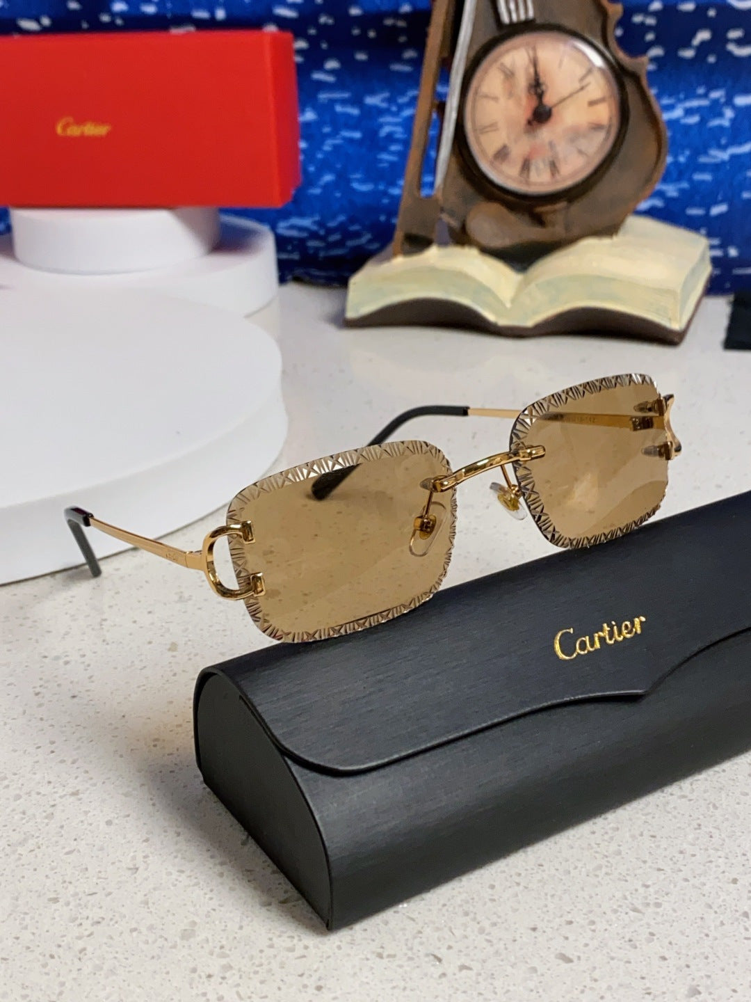 Cartier Metal Square Brown Lens Sunglasses for Men & Women - detail image 10