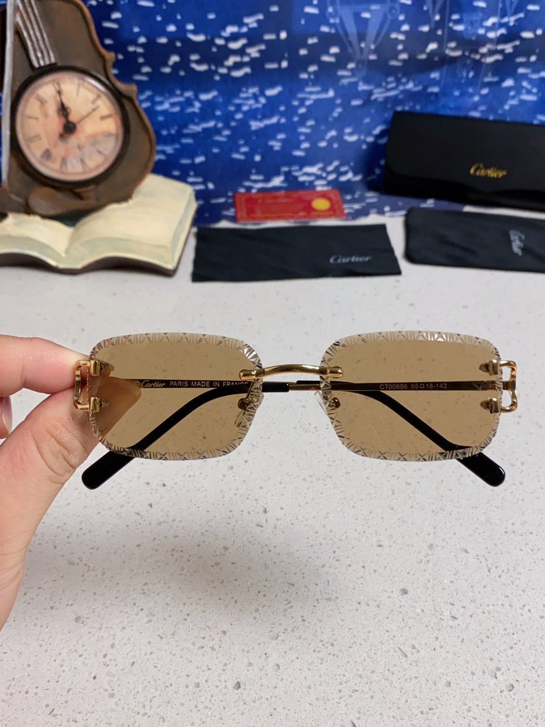 Cartier Metal Square Brown Lens Sunglasses for Men & Women - detail image 4