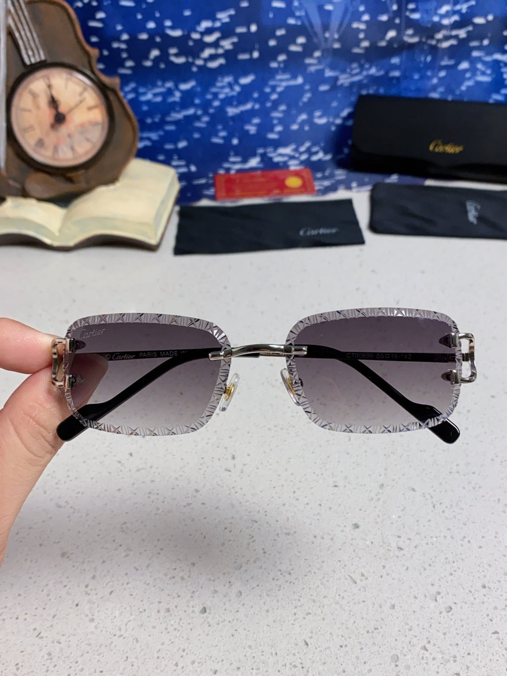 Cartier Metal Square Silver Lens Sunglasses for Men & Women - 432347 - detail image 4