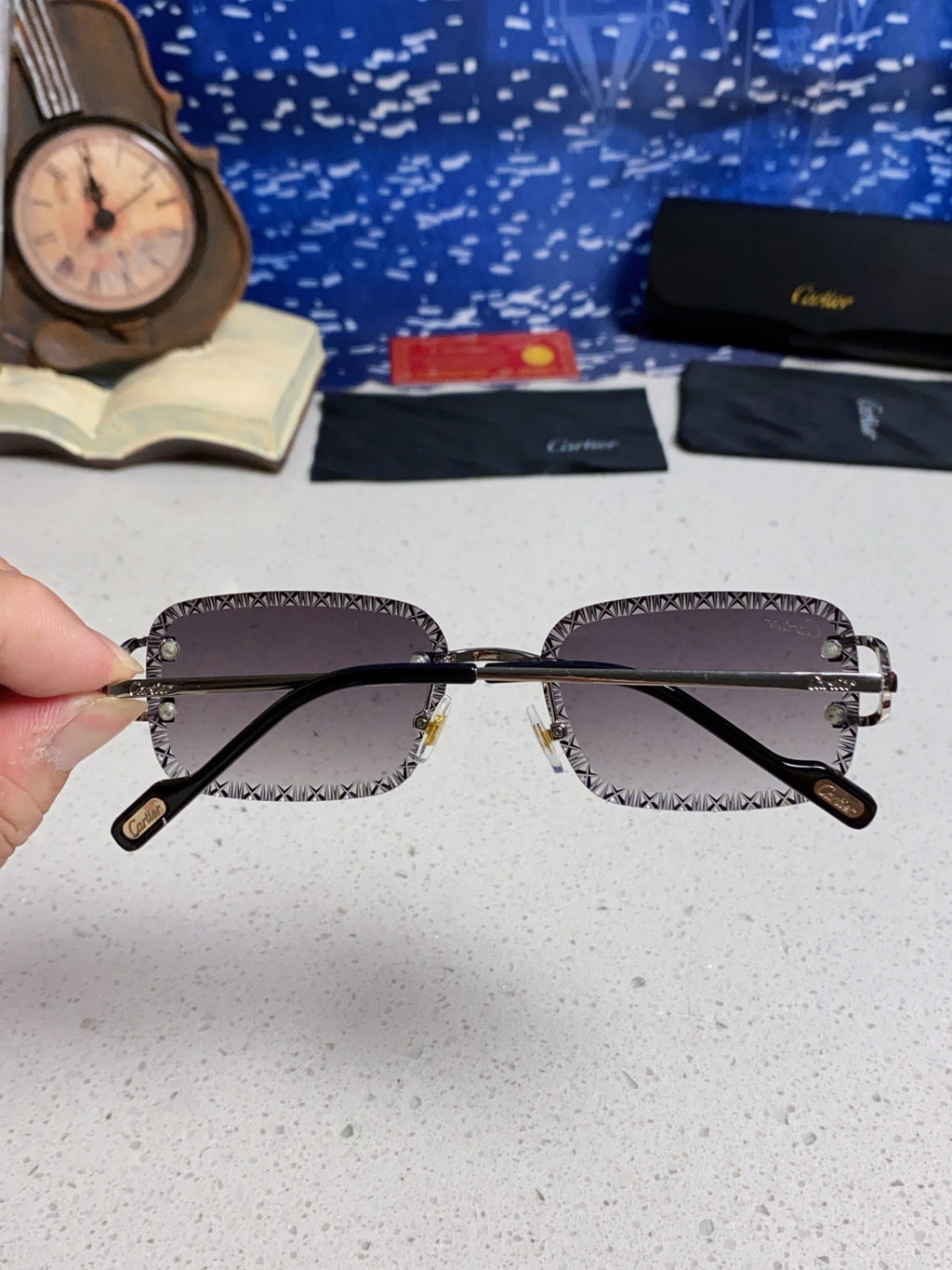 Cartier Metal Square Silver Lens Sunglasses for Men & Women - 432347 - detail image 5
