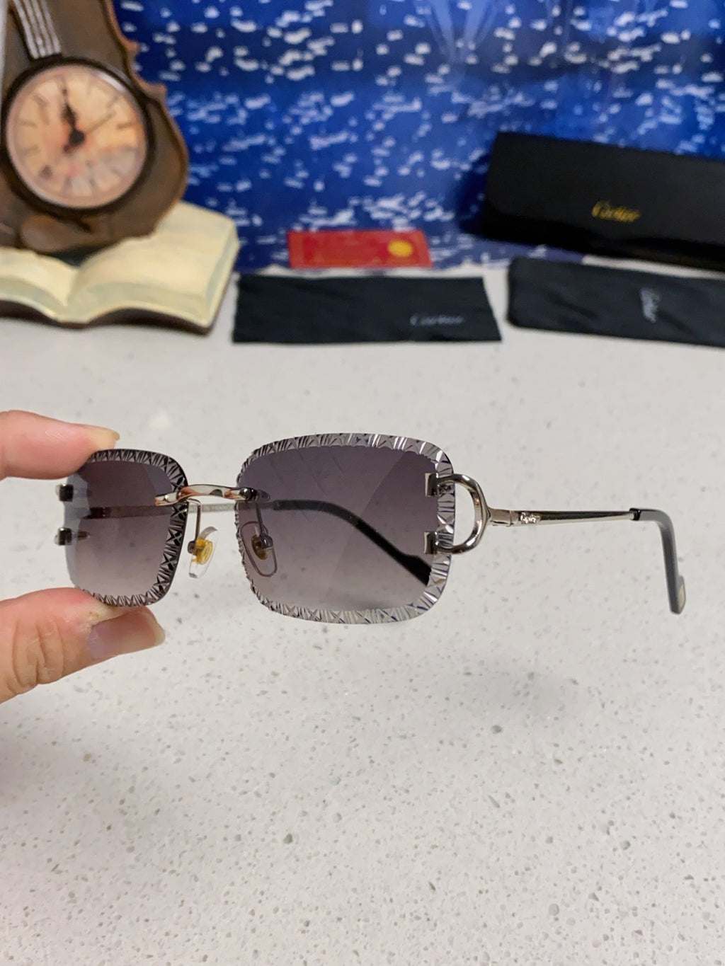 Cartier Metal Square Silver Lens Sunglasses for Men & Women - detail image 6