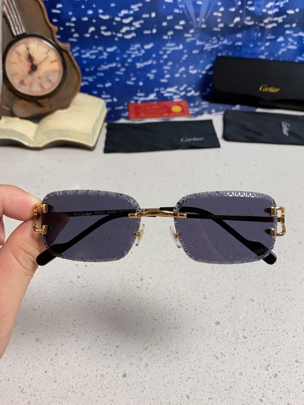 Cartier Metal Square Black Lens Sunglasses for Men & Women - 432348 - detail image 4