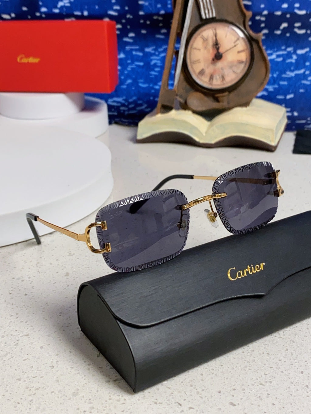 Cartier Metal Square Black Lens Sunglasses for Men & Women - 432348 - detail image 10