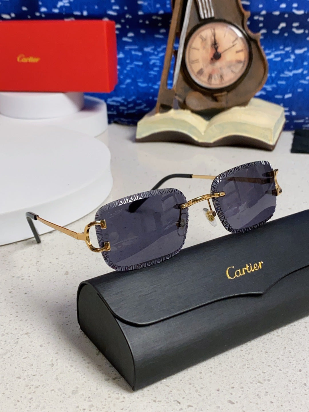 Cartier Metal Square Black Lens Sunglasses for Men & Women - 432348 - detail image 10