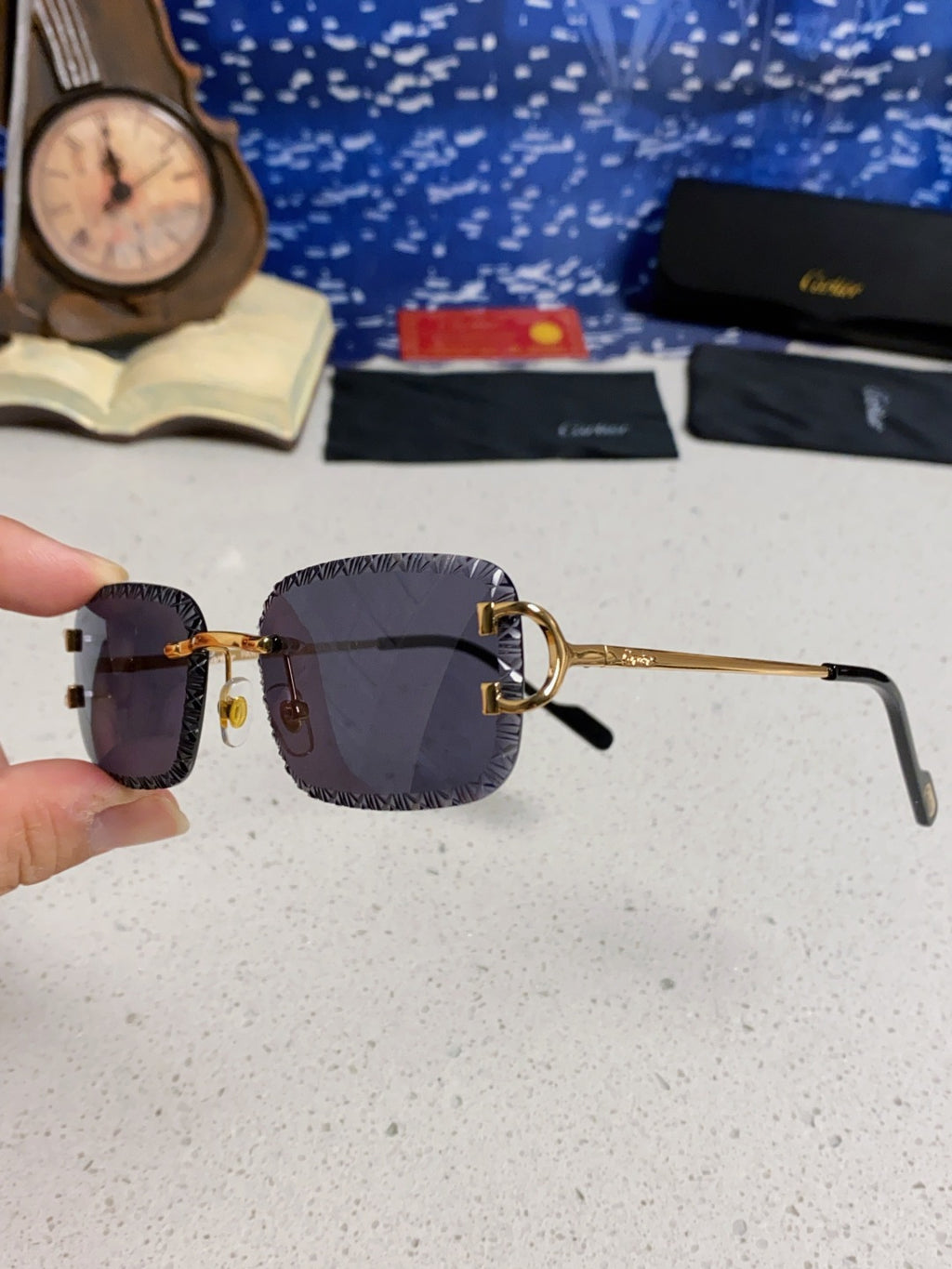Cartier Metal Square Black Lens Sunglasses for Men & Women - 432348 - detail image 6
