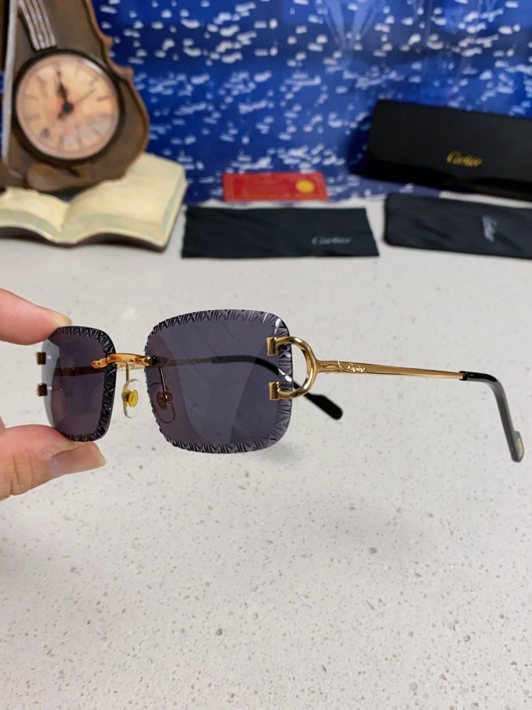 Cartier Metal Square Black Lens Sunglasses for Men & Women - 432348 - detail image 6