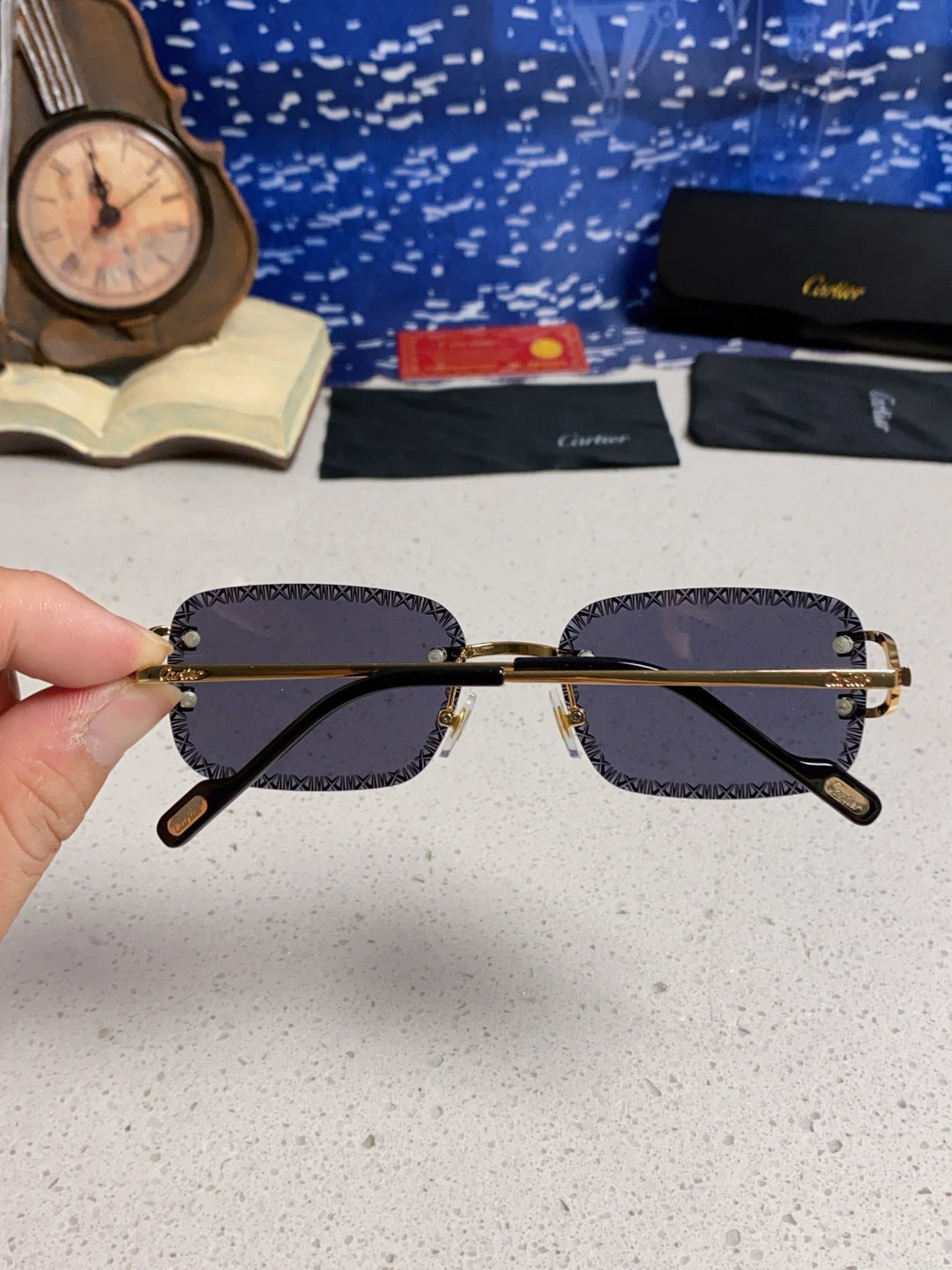 Cartier Metal Square Black Lens Sunglasses for Men & Women - detail image 5