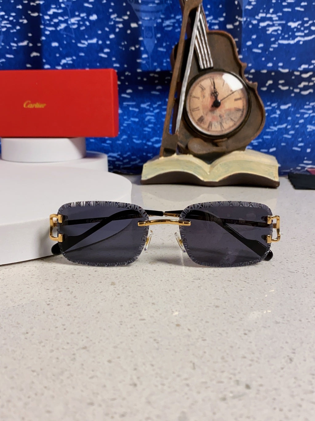 Cartier Metal Square Black Lens Sunglasses for Men & Women - 432348 - detail image 9