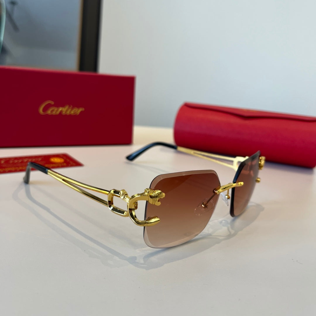 Cartier Lightweight Metal Rimless Red Lens Sunglasses for Men & Women - 449514