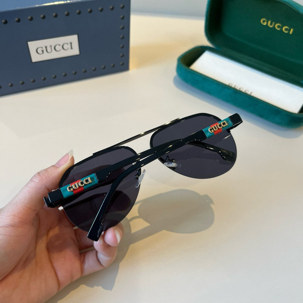 Gucci Metal Aviator Black Lens Sunglasses for Men & Women - detail image 7