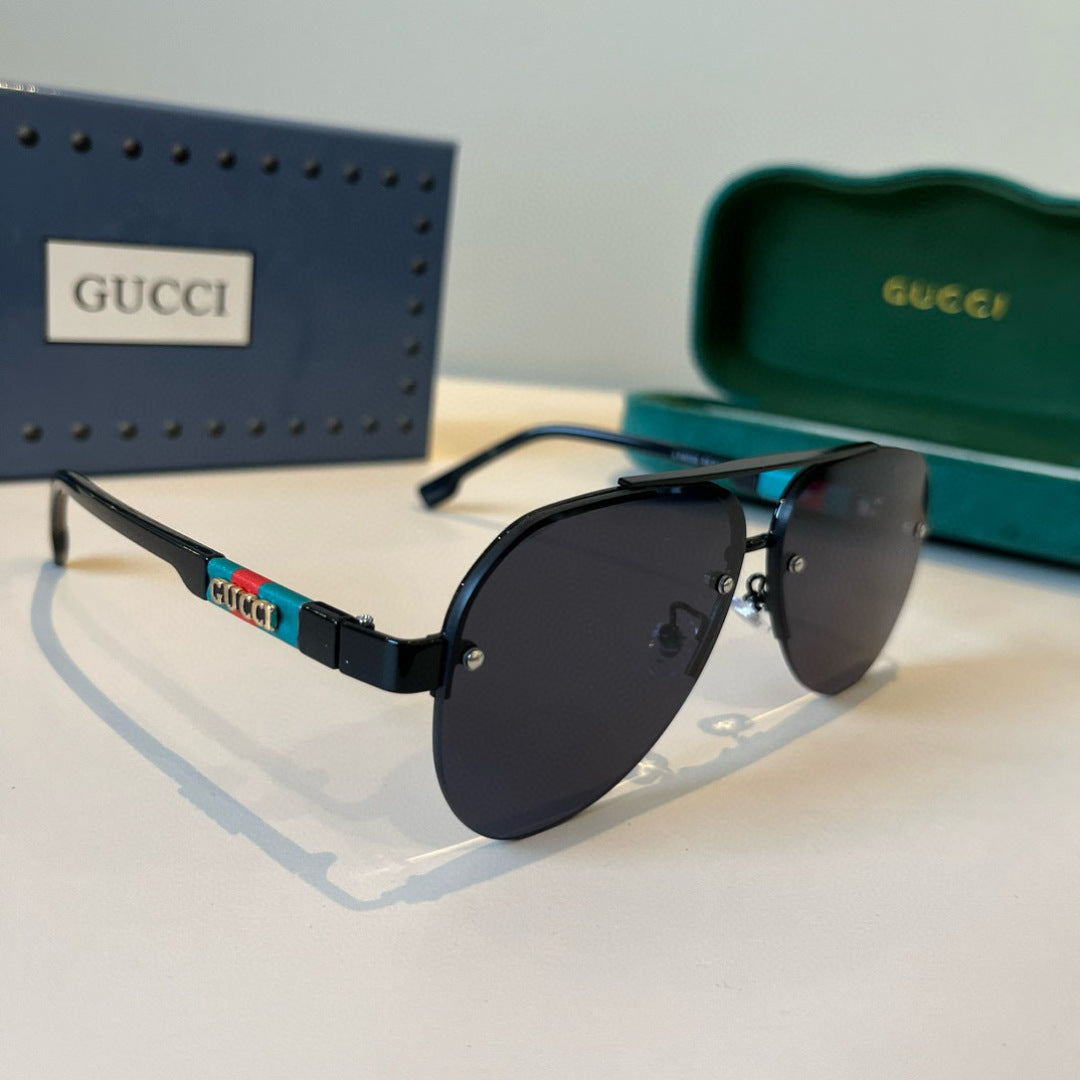 Gucci Metal Aviator Black Lens Sunglasses for Men & Women