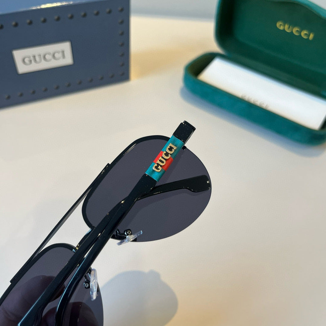 Gucci Metal Aviator Black Lens Sunglasses for Men & Women - detail image 8