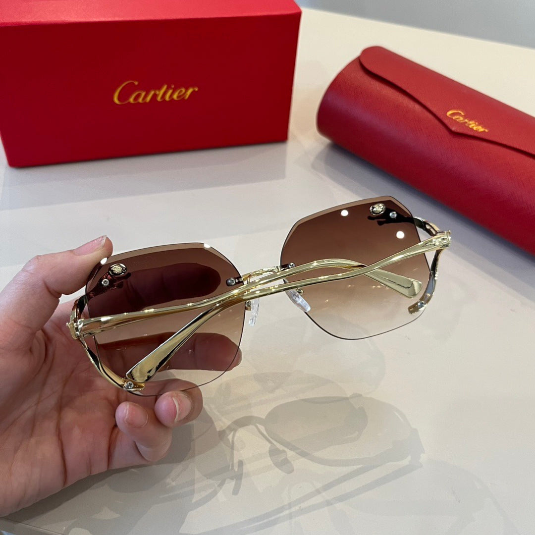 Cartier Lightweight Metal Rimless Brown Lens Sunglasses for Men & Wom - 487301 - detail image 6