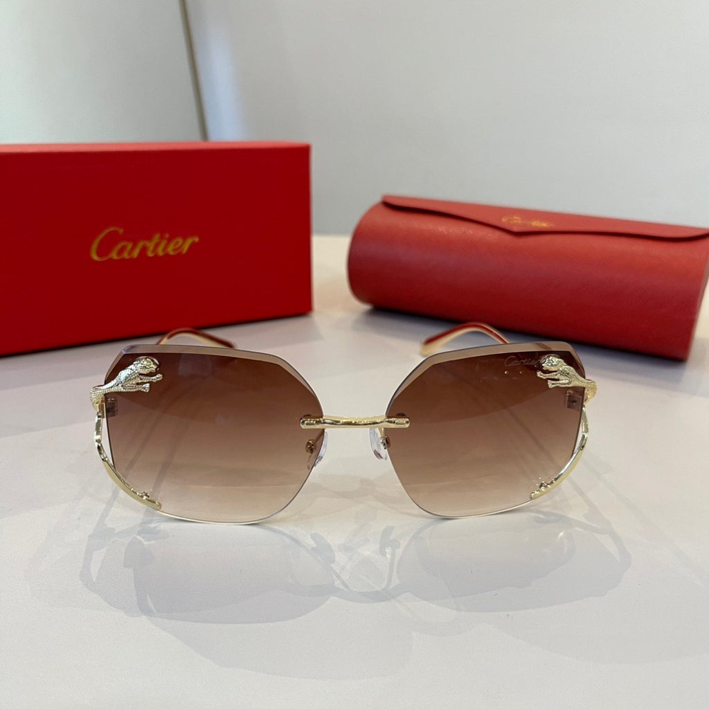Cartier Lightweight Metal Rimless Brown Lens Sunglasses for Men & Wom - 487301 - detail image 2
