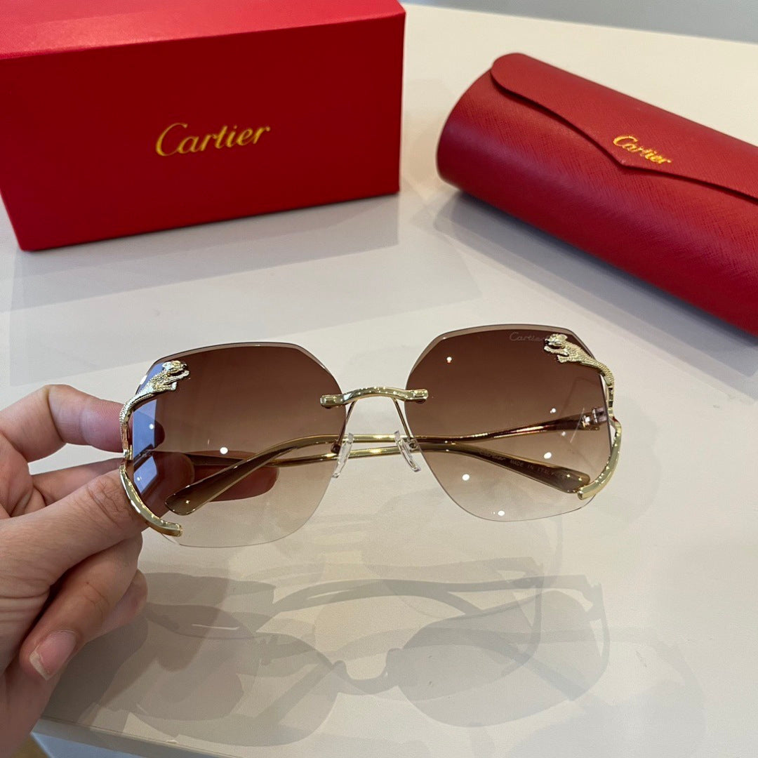 Cartier Lightweight Metal Rimless Brown Lens Sunglasses for Men & Wom - 487301 - detail image 4