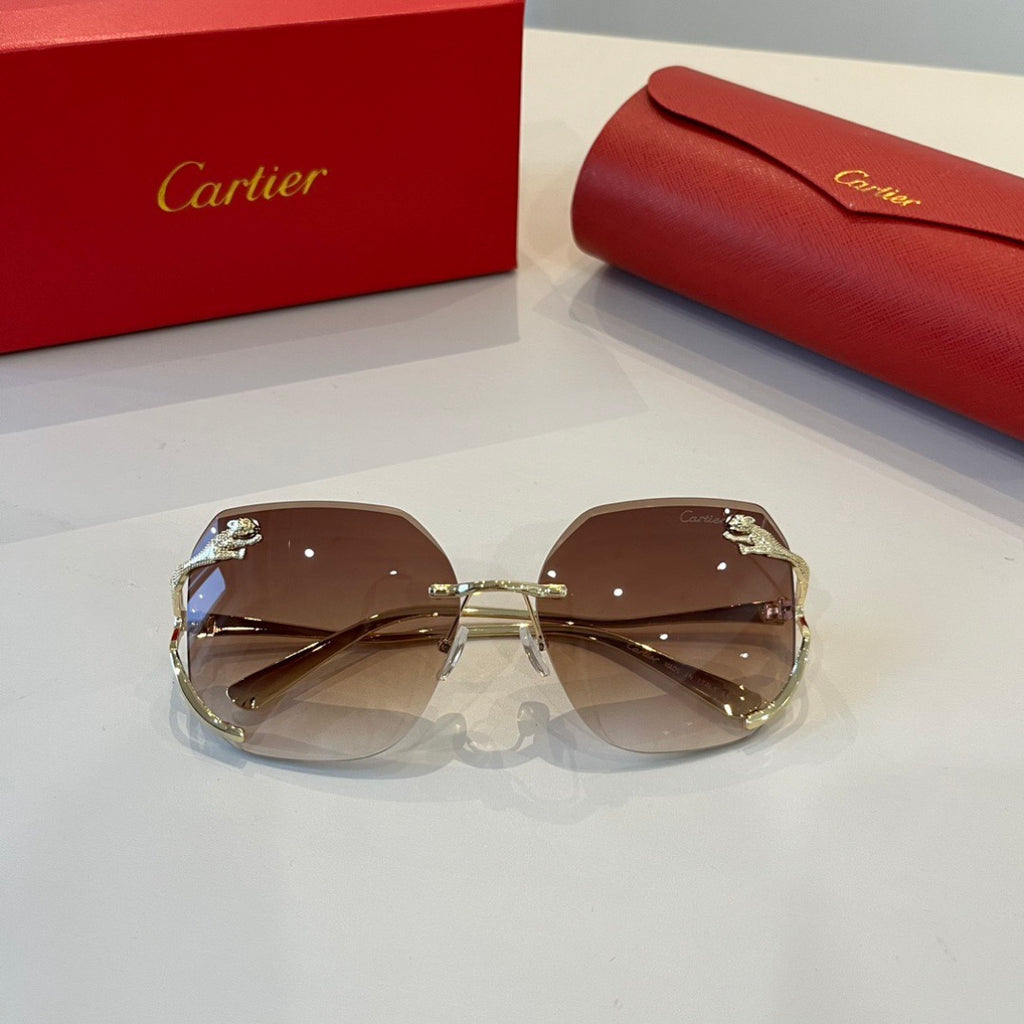 Cartier Lightweight Metal Rimless Brown Lens Sunglasses for Men & Wom - 487301 - detail image 8