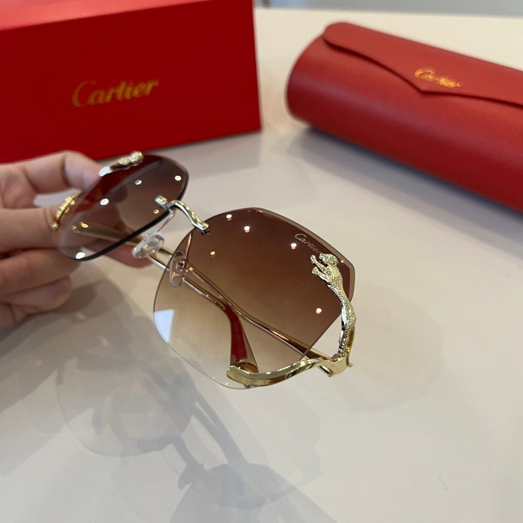 Cartier Lightweight Metal Rimless Brown Lens Sunglasses for Men & Wom - 487301 - detail image 5