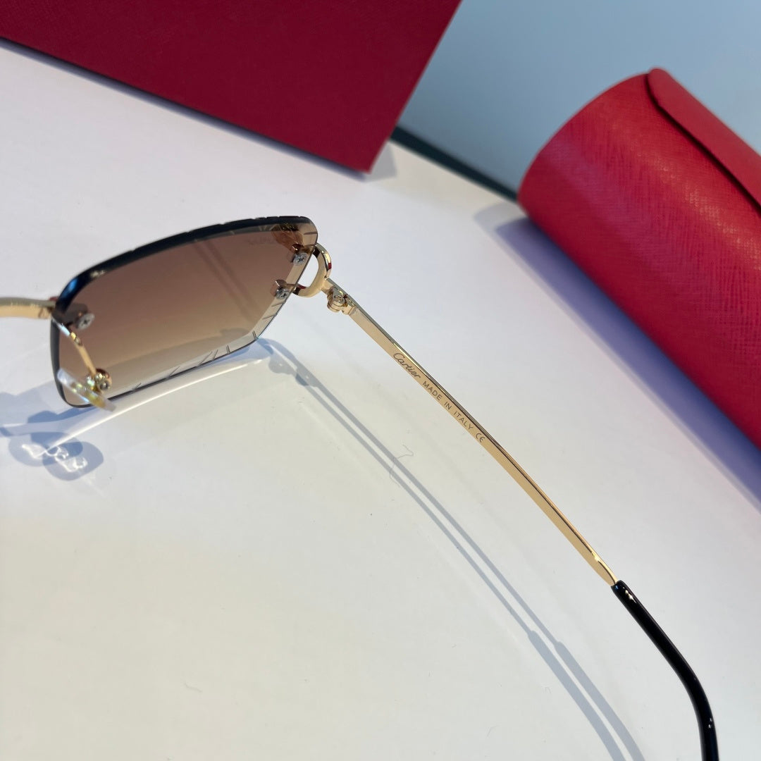 Cartier Lightweight Metal Rimless Brown Lens Sunglasses for Men & Wom - 465799 - detail image 4