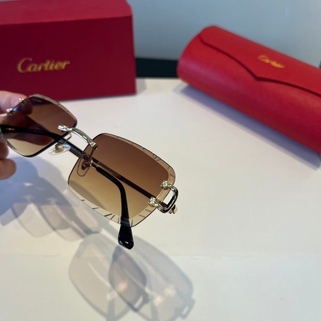 Cartier Lightweight Metal Rimless Brown Lens Sunglasses for Men & Wom - 465799 - detail image 6