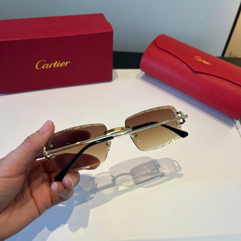 Cartier Lightweight Metal Rimless Brown Lens Sunglasses for Men & Wom - 465799 - detail image 5