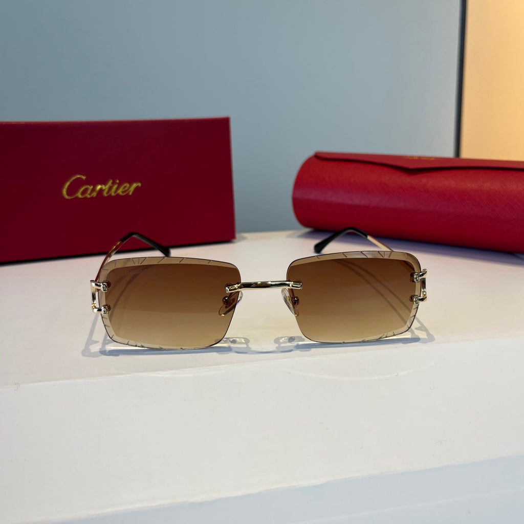 Cartier Lightweight Metal Rimless Brown Lens Sunglasses for Men & Wom - 465799 - detail image 2