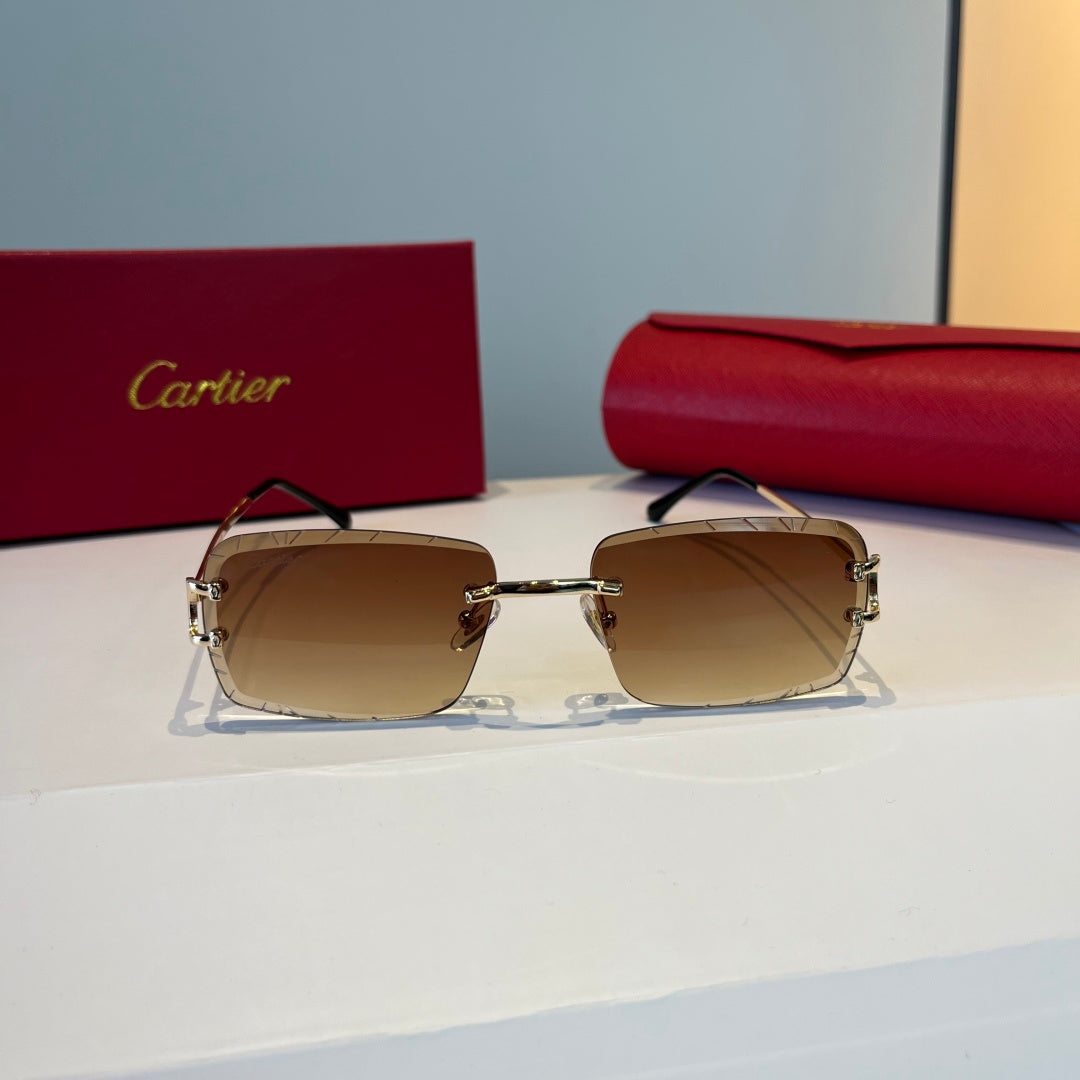 Cartier Lightweight Metal Rimless Brown Lens Sunglasses for Men & Wom - 465799 - detail image 2
