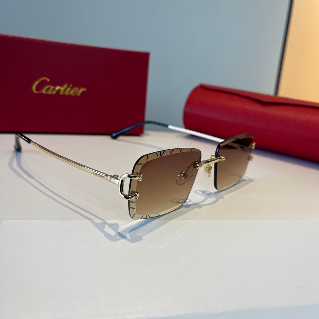 Cartier Lightweight Metal Rimless Brown Lens Sunglasses for Men & Wom - 465799