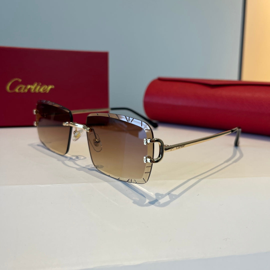 Cartier Lightweight Metal Rimless Brown Lens Sunglasses for Men & Wom - 465799 - detail image 3