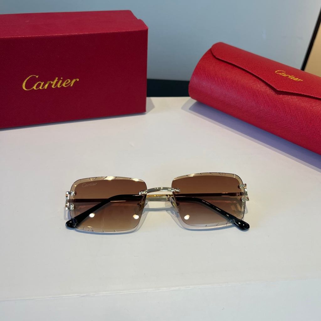 Cartier Lightweight Metal Rimless Brown Lens Sunglasses for Men & Wom - 465799 - detail image 7