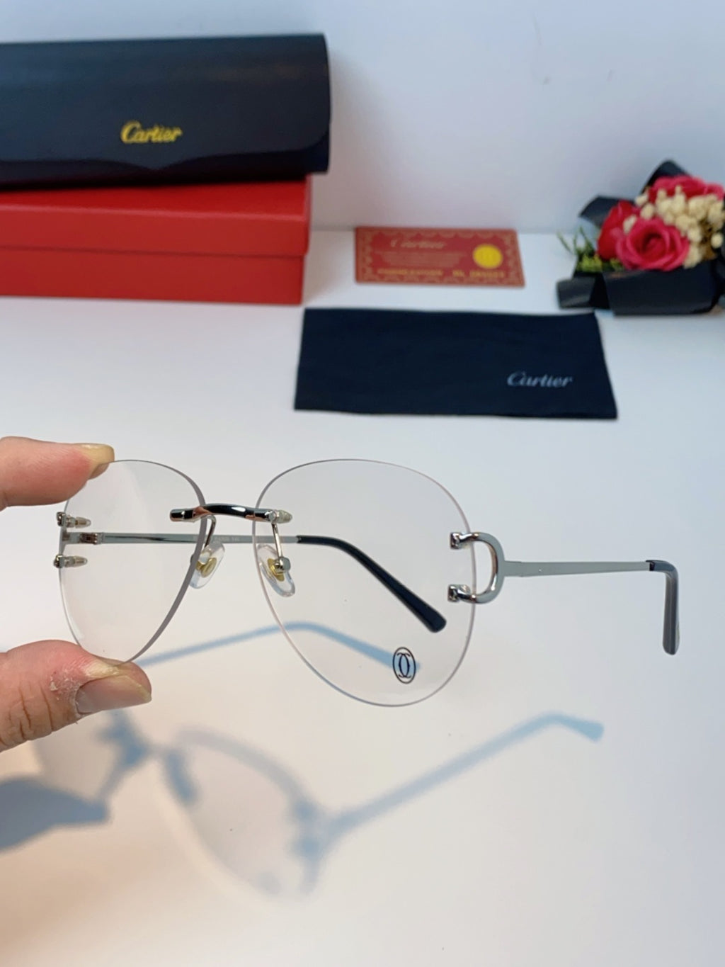 Cartier Lightweight Rimless Silver Lens Sunglasses for Men & Women - 432287 - detail image 6