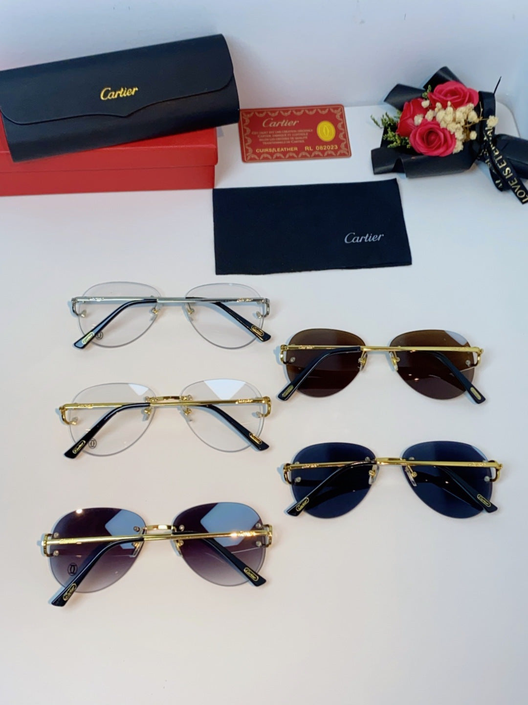 Cartier Lightweight Rimless Brown Lens Sunglasses for Men & Women - 432290 - detail image 10