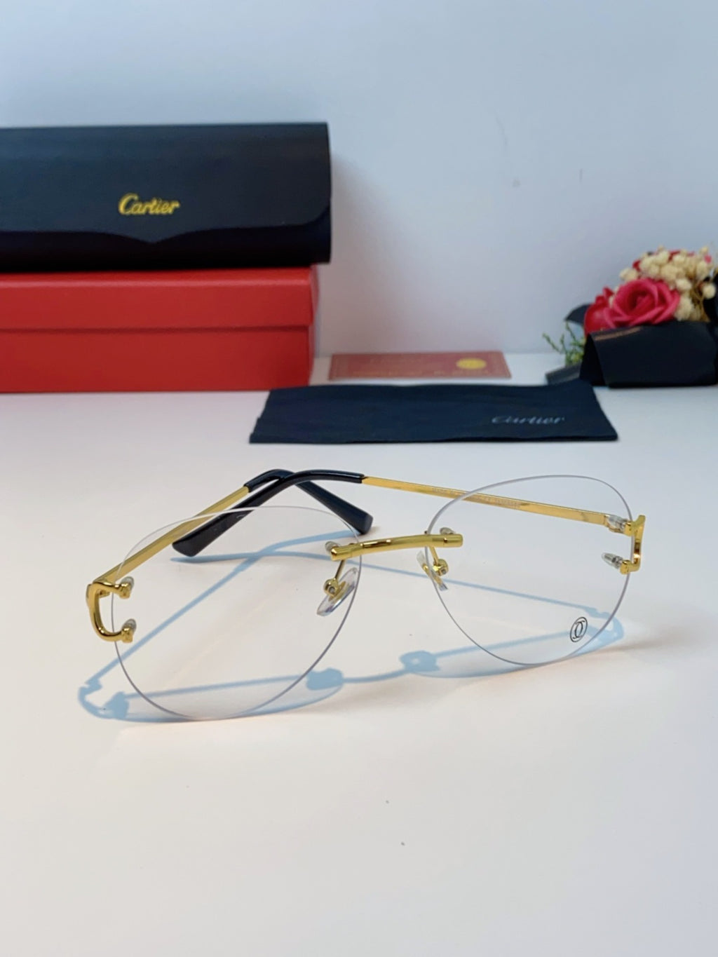 Cartier Lightweight Rimless Blue Lens Sunglasses for Men & Women - 432288 - detail image 2