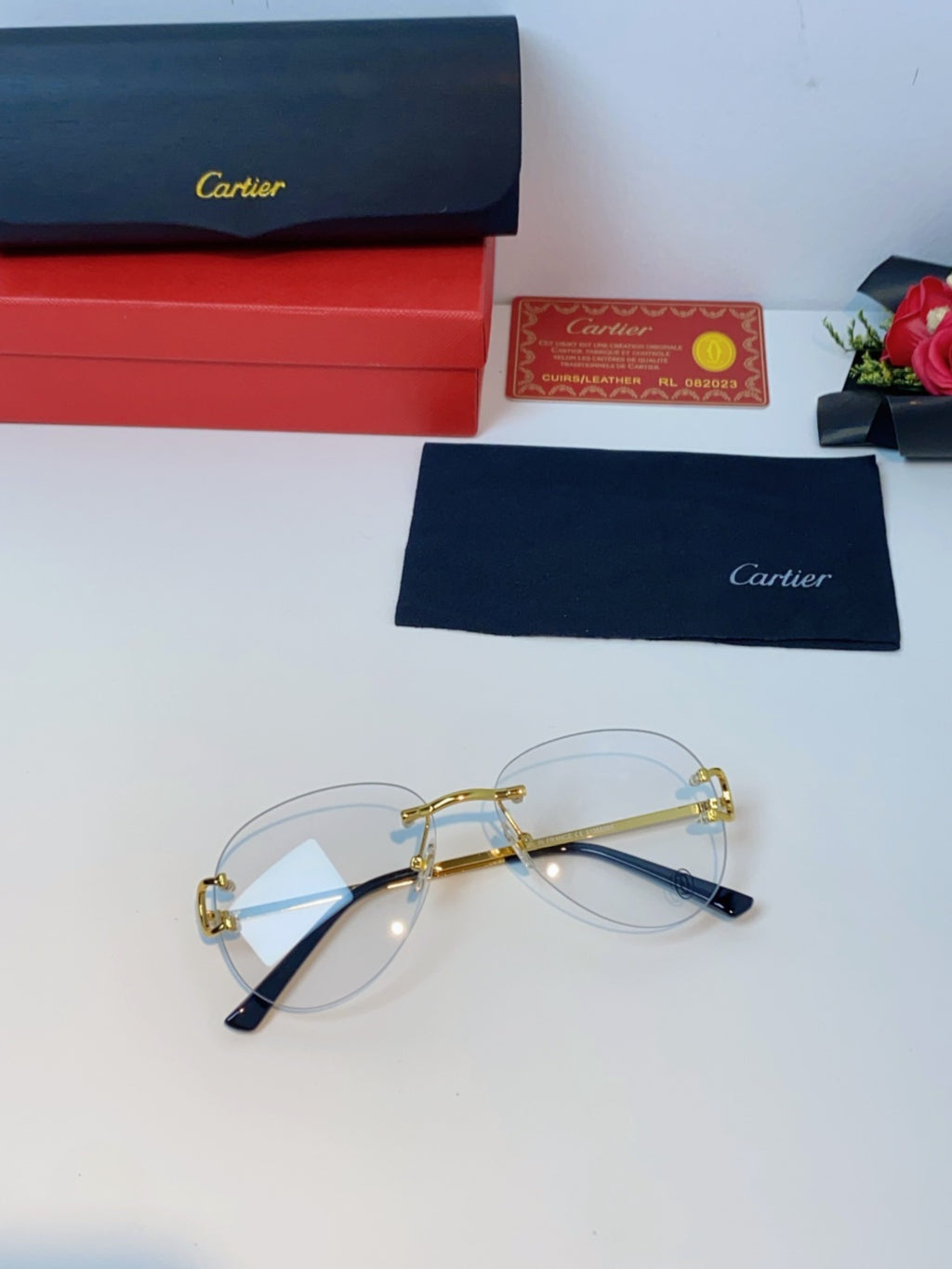 Cartier Lightweight Rimless Blue Lens Sunglasses for Men & Women - 432288 - detail image 9