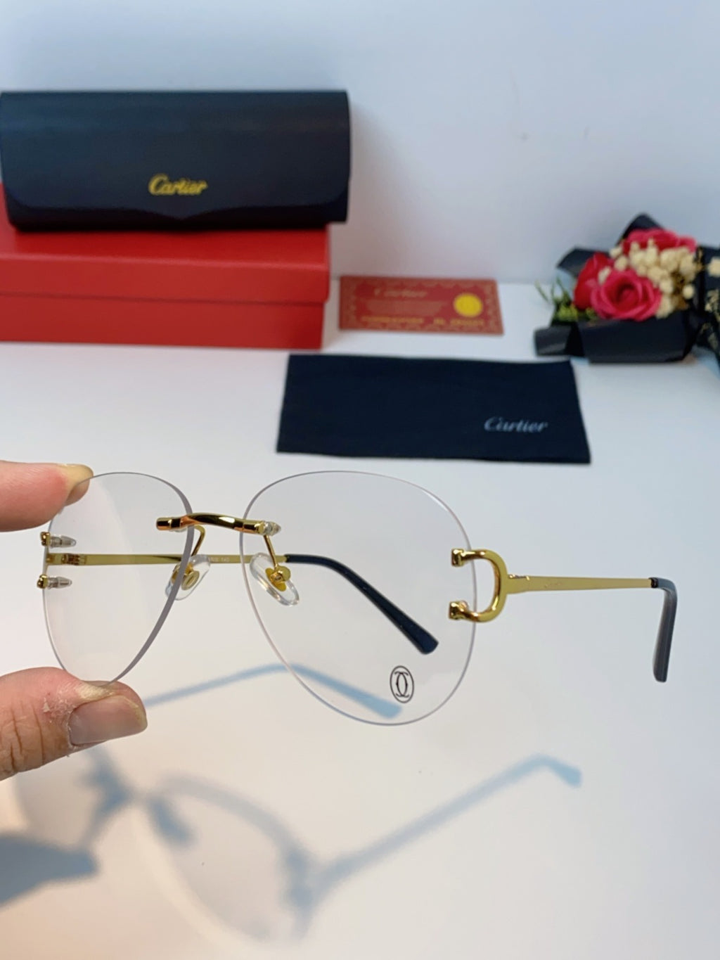 Cartier Lightweight Rimless Blue Lens Sunglasses for Men & Women - 432288 - detail image 6