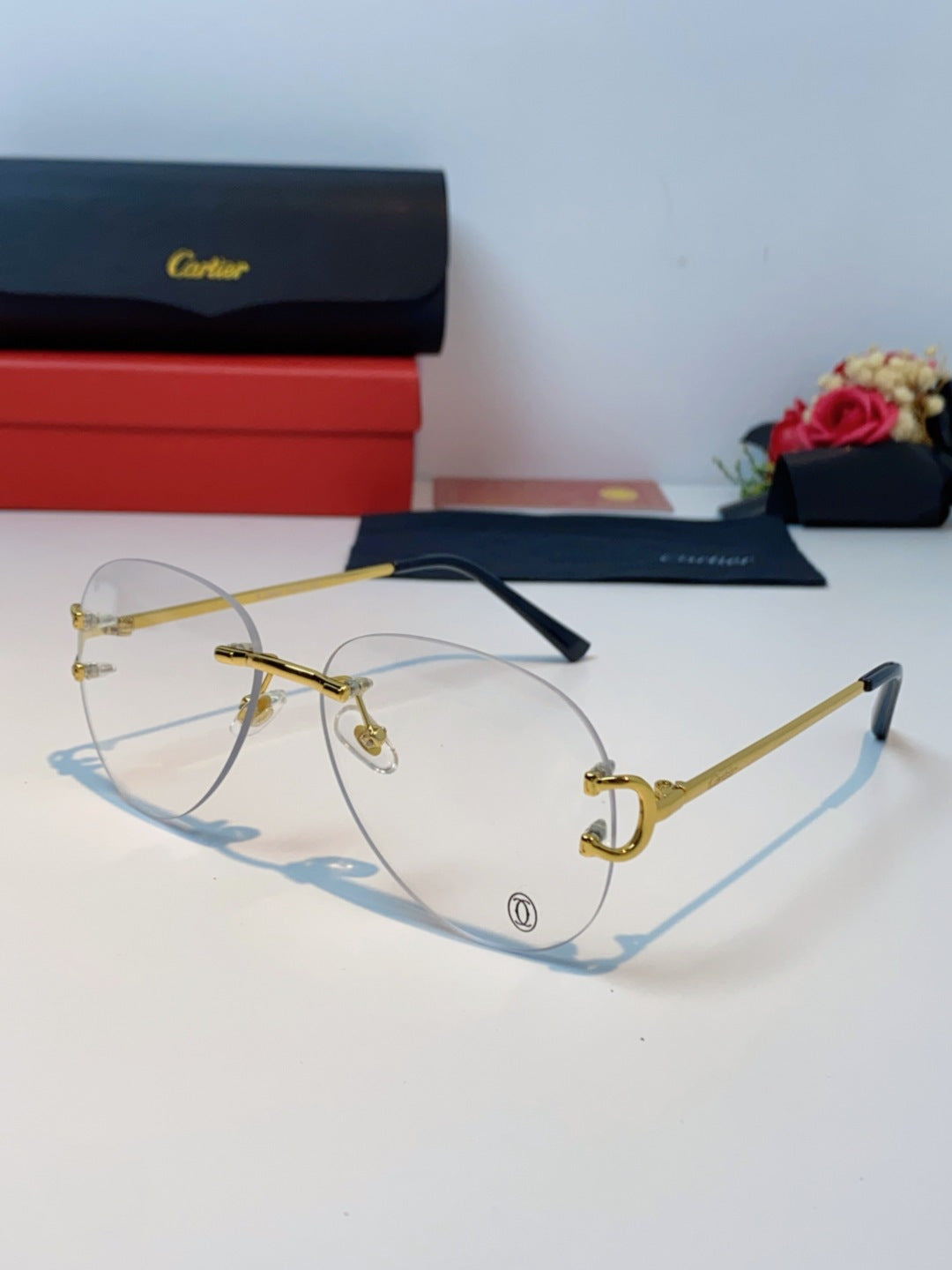 Cartier Lightweight Rimless Blue Lens Sunglasses for Men & Women - 432288