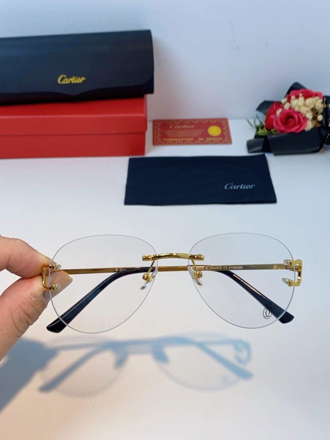 Cartier Lightweight Rimless Blue Lens Sunglasses for Men & Women - 432288 - detail image 4