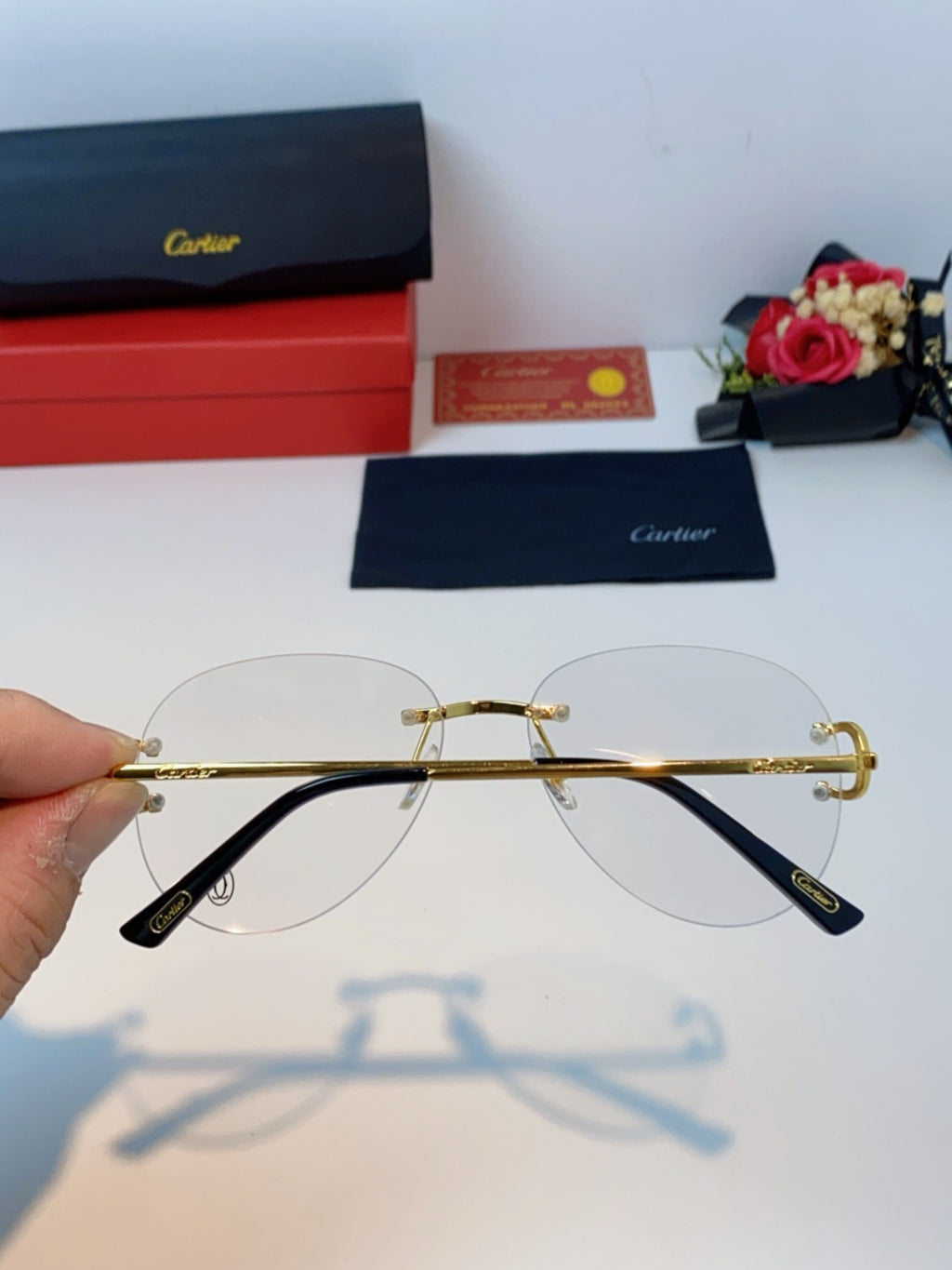 Cartier Lightweight Rimless Blue Lens Sunglasses for Men & Women - 432288 - detail image 5
