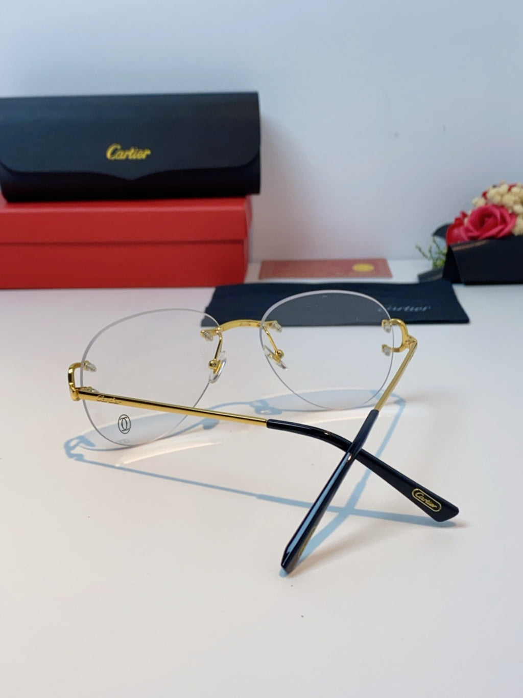 Cartier Lightweight Rimless Blue Lens Sunglasses for Men & Women - 432288 - detail image 3